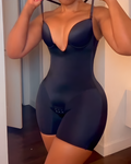 U Plunge Backless Tummy Control Seamless Shapewear Black