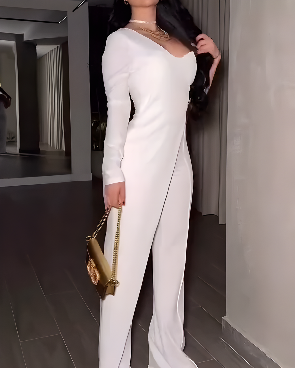 Women's One-Shoulder Long-Sleeved Slim-Fit Jumpsuit