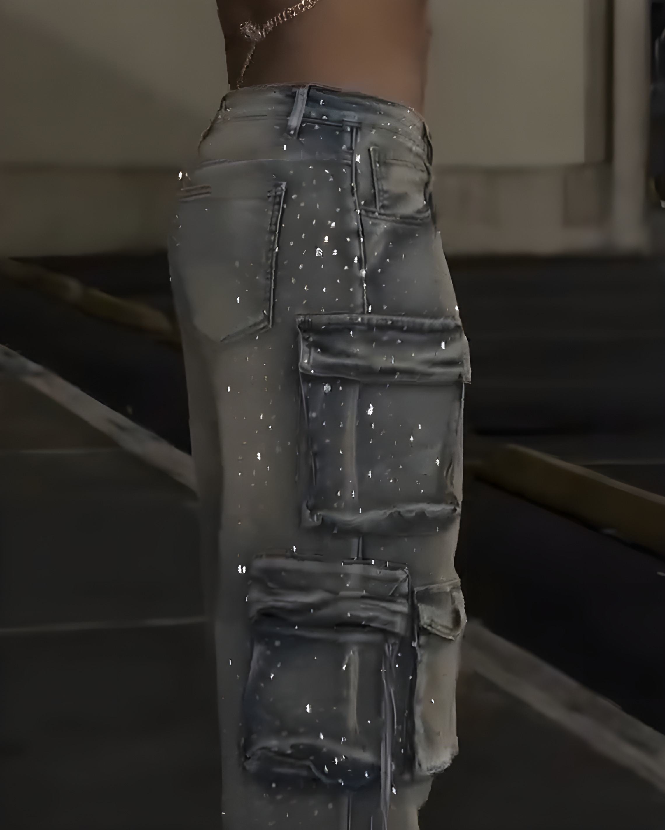 Women's Cargo Style Rhinestone Jeans