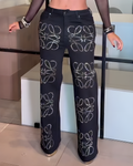 Women's Shiny Straight Leg Jeans Black