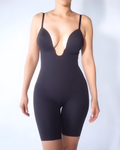 Deep V Neck Low Back Seamless Full Body Shaper Black