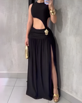 Sexy Sleeveless Backless Slit Dress Black