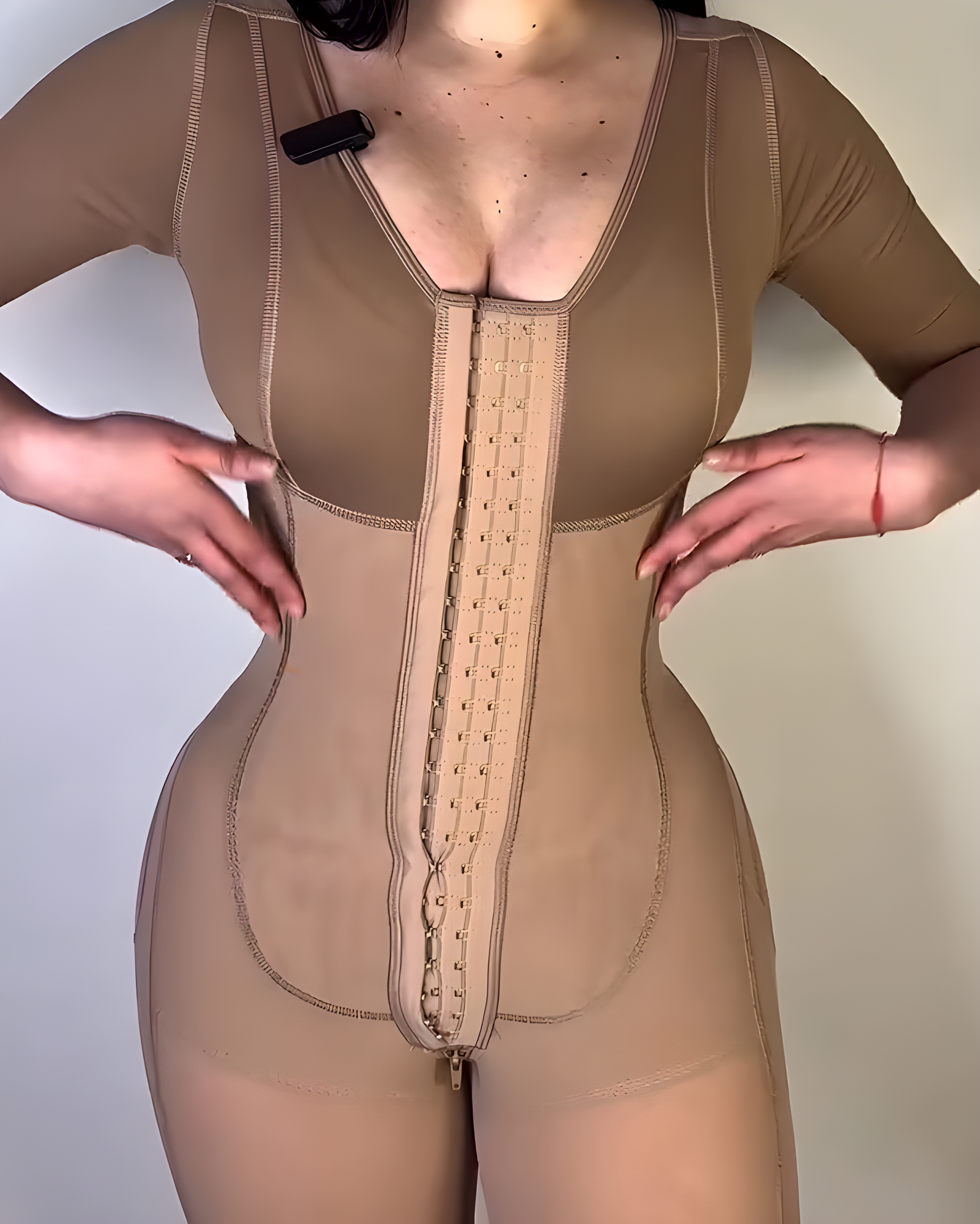 3 Hook Eyes Long Sleeves Tummy Sculpt Full Body Shaper