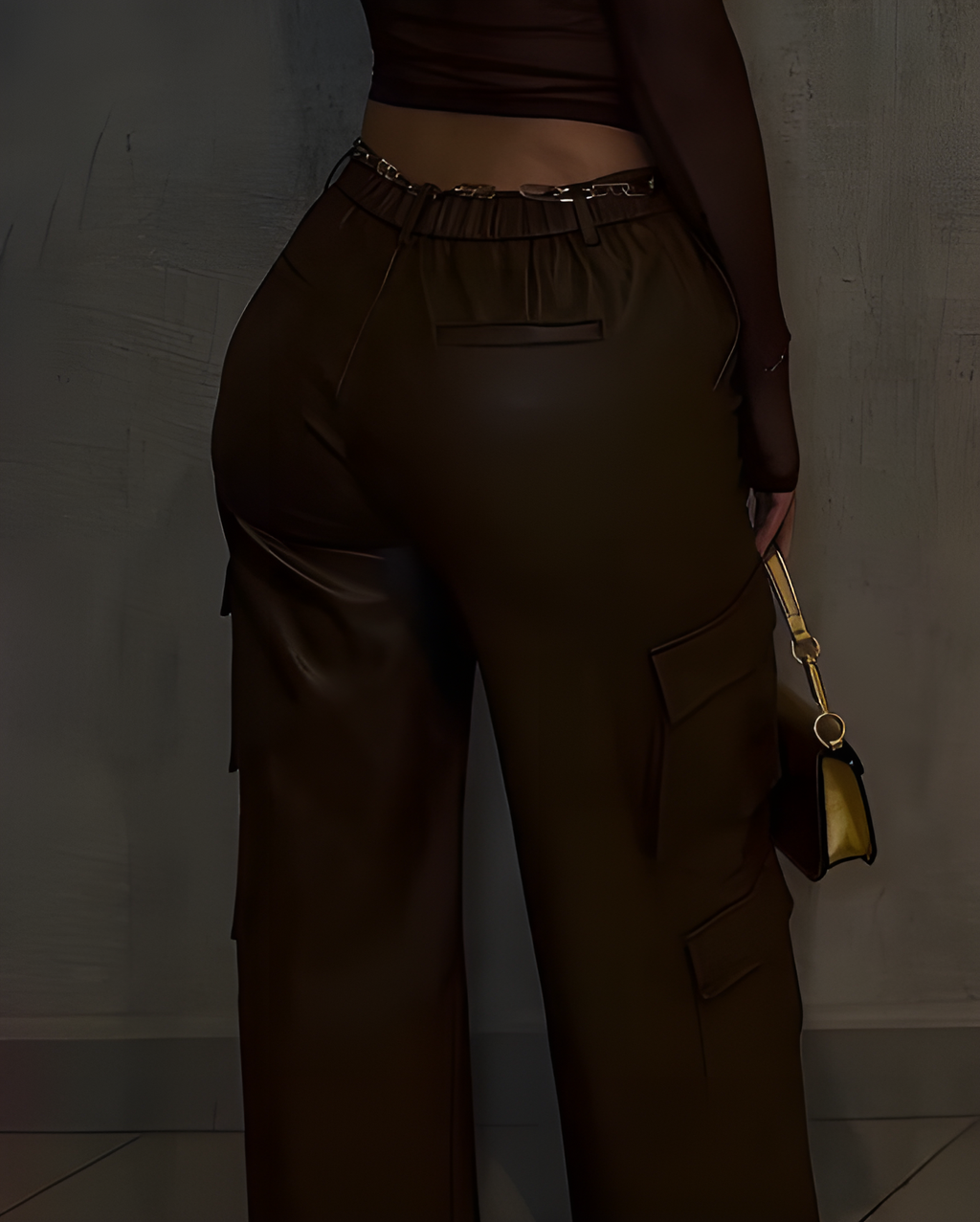 Fashion Cargo Style Wed-Leg Leather Pants