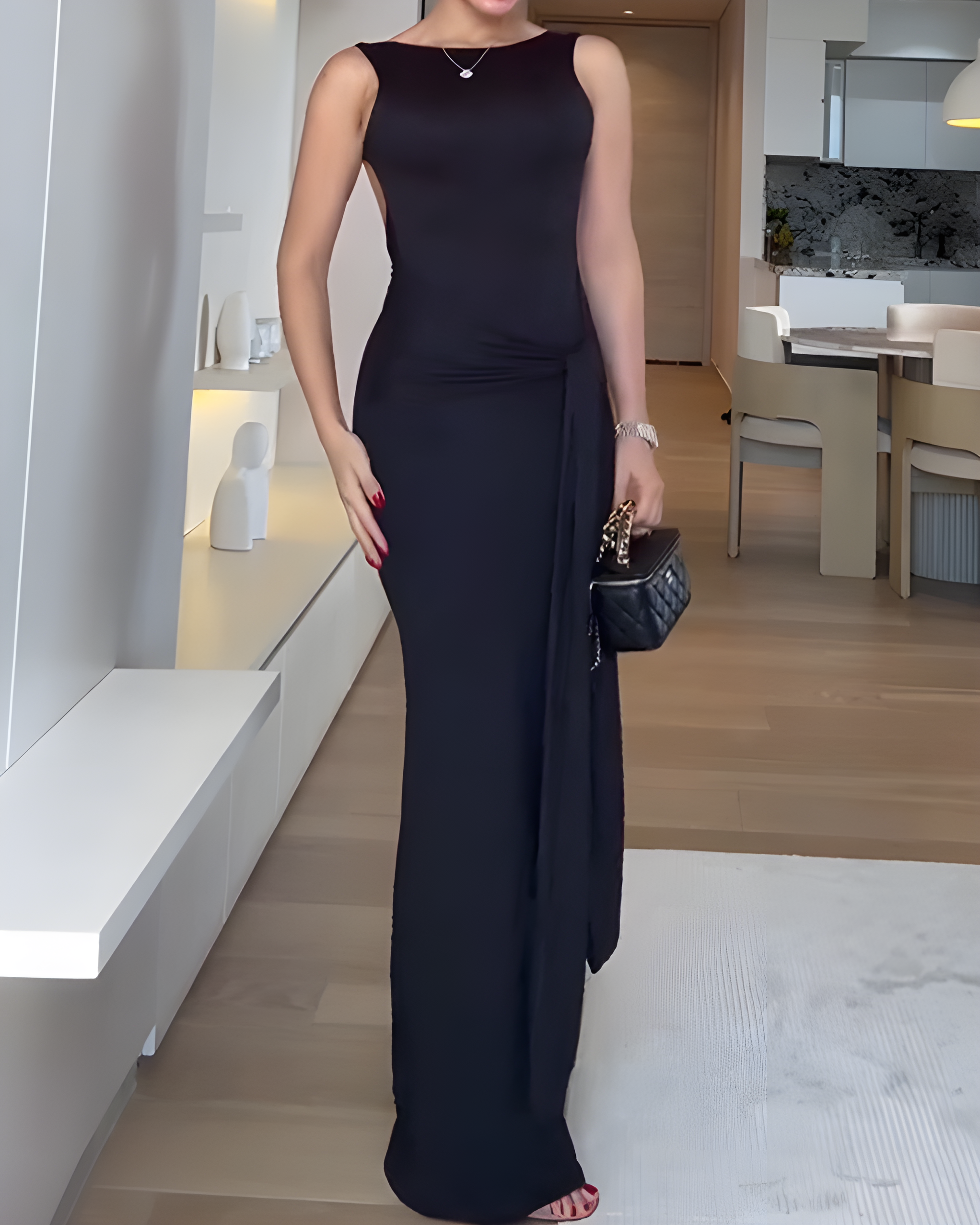 Sleeveless Backless Bodycon Long Maxi Dress Black