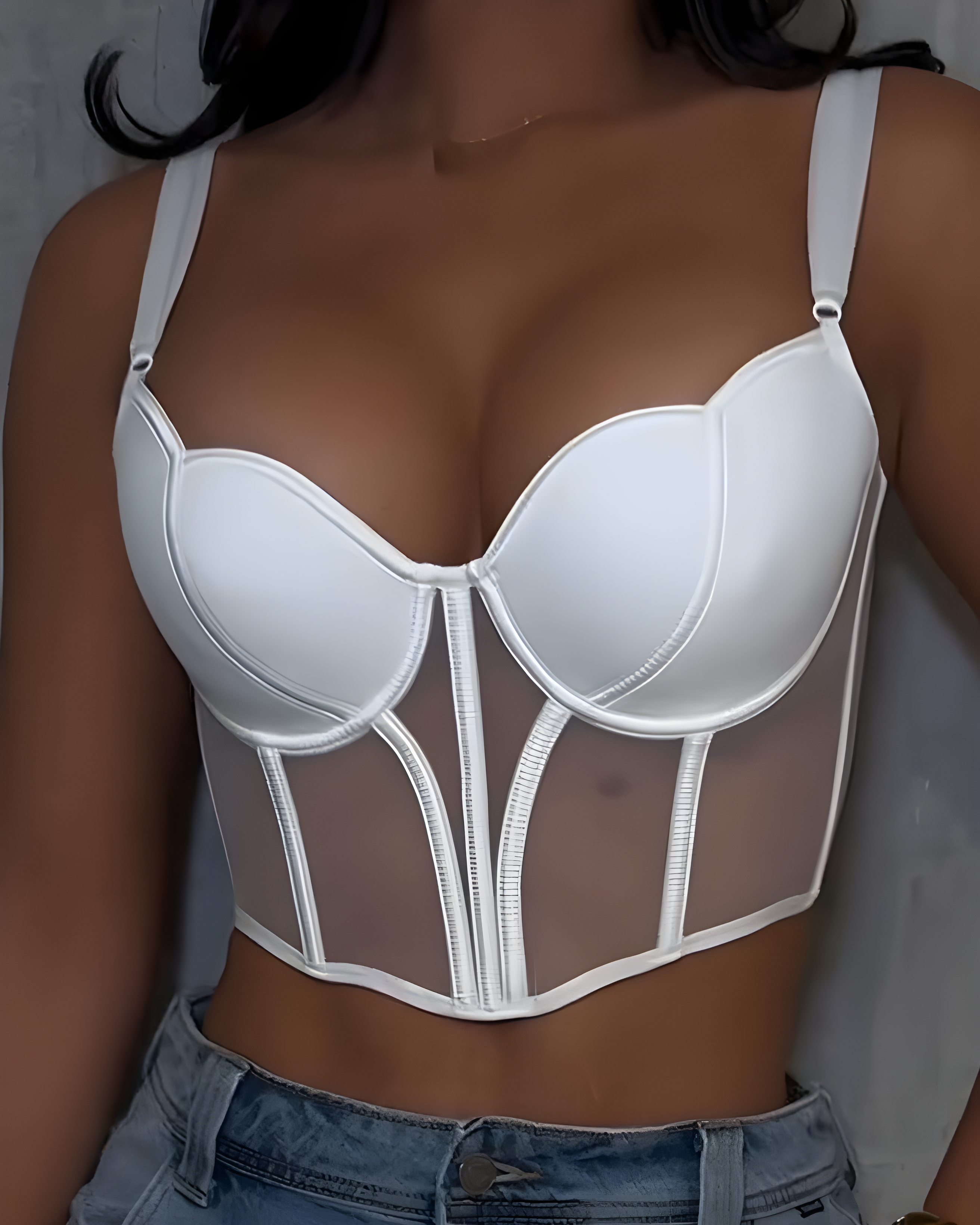 Sheer Mesh Push-Up Corset Top White