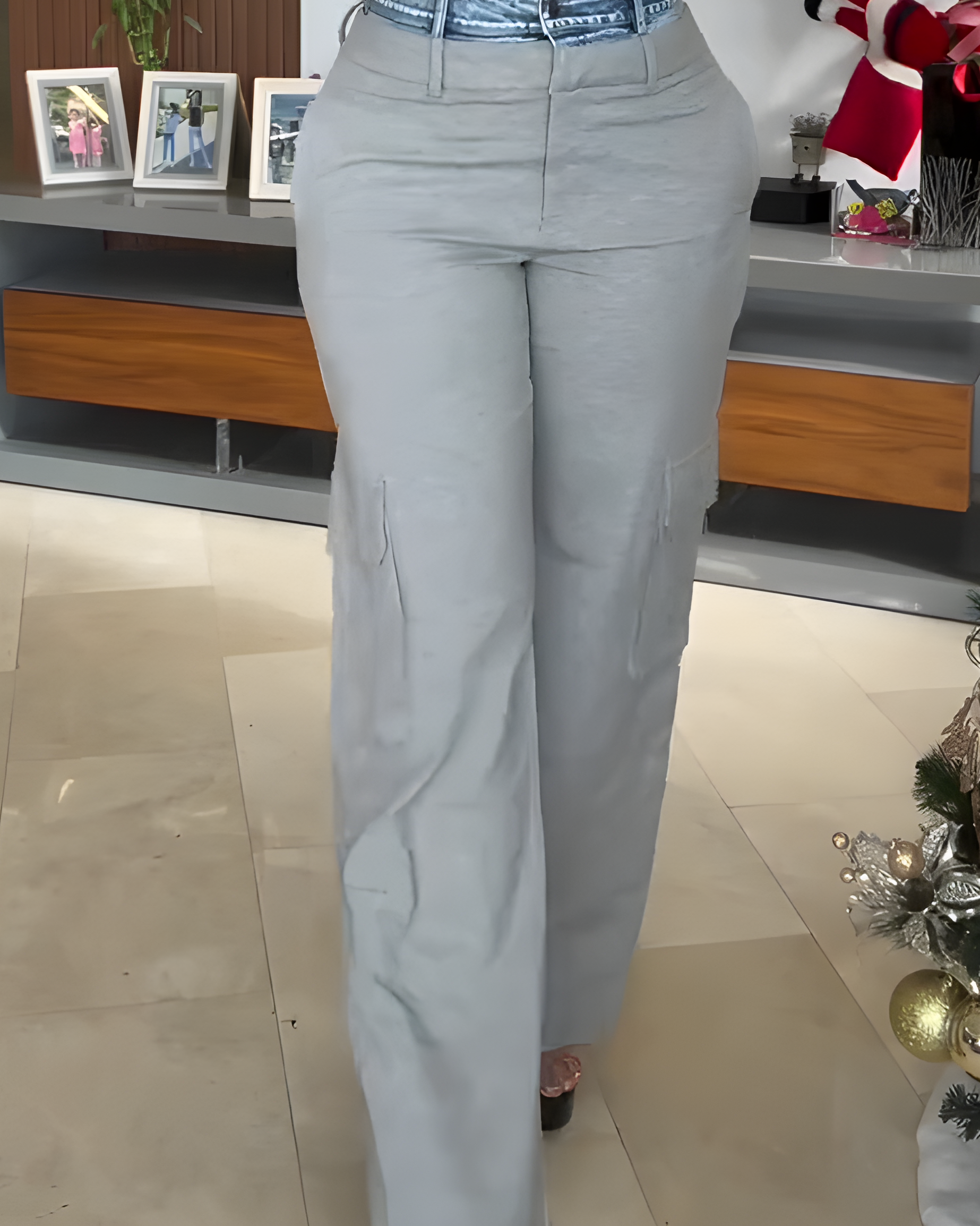 Women's Fashion Patchwork Cargo Wide Leg Pants Gray