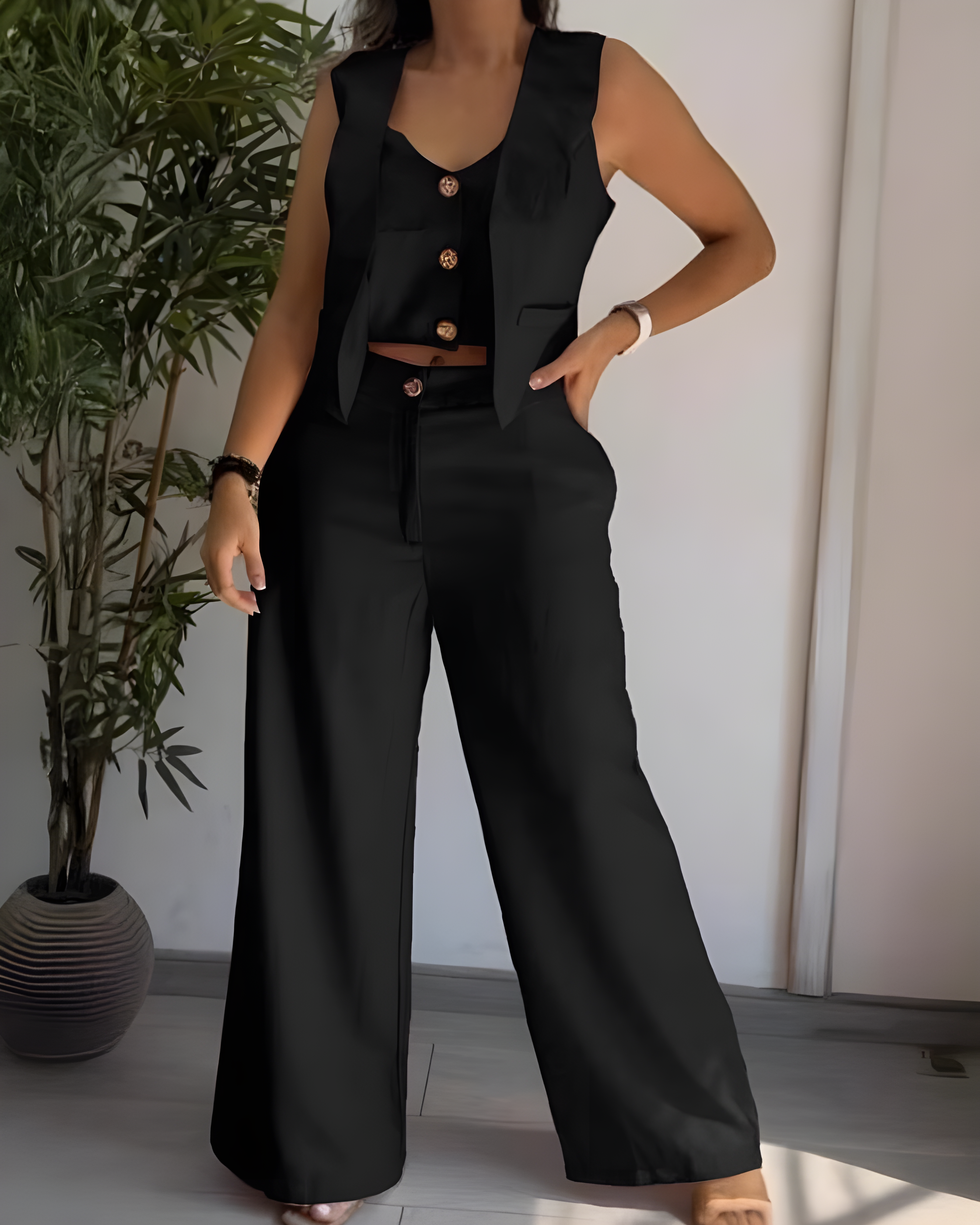 Women's Fashion Casual Vest Suit Black
