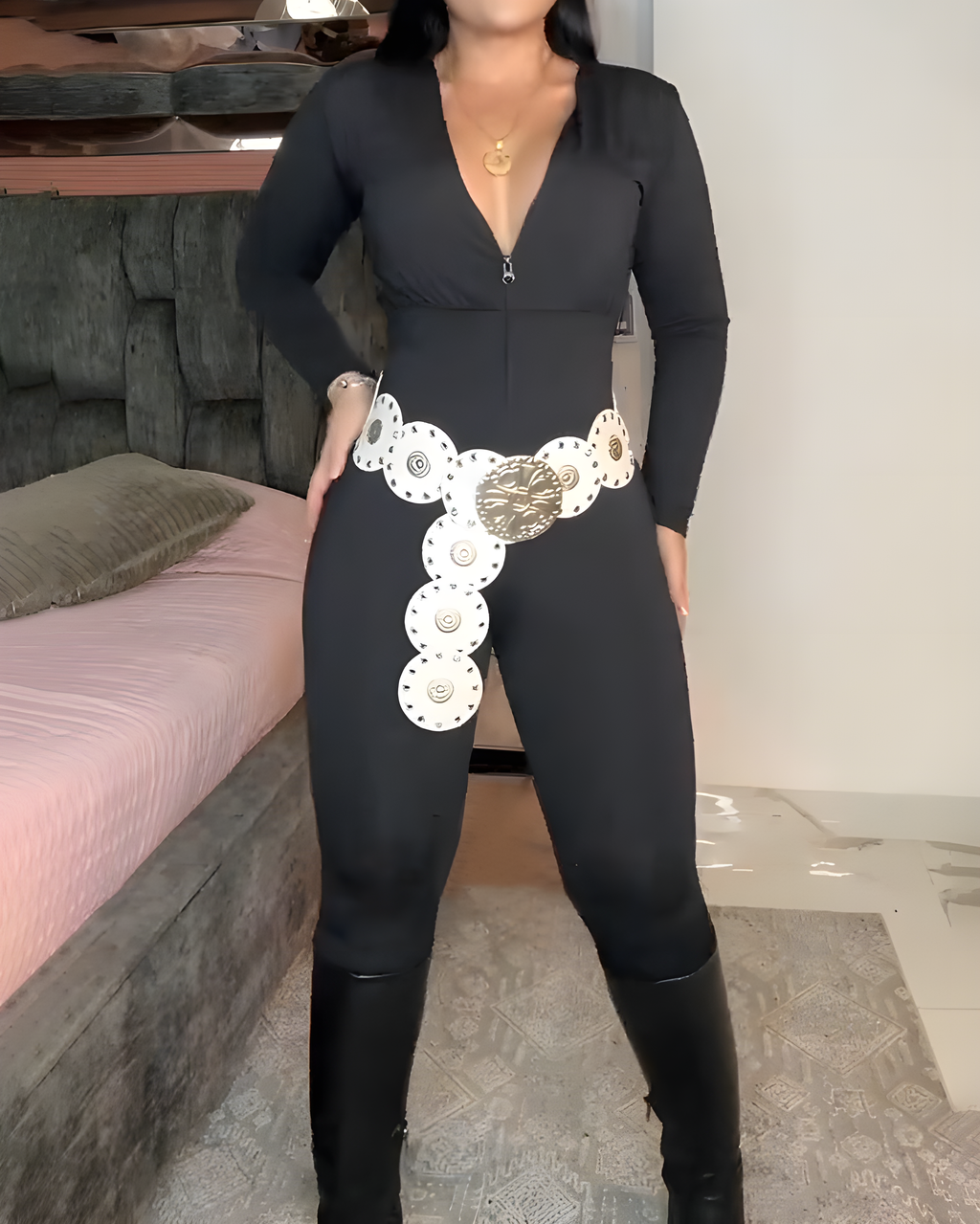 Women's Tummy-Control Long-Sleeved Bodycon Jumpsuit