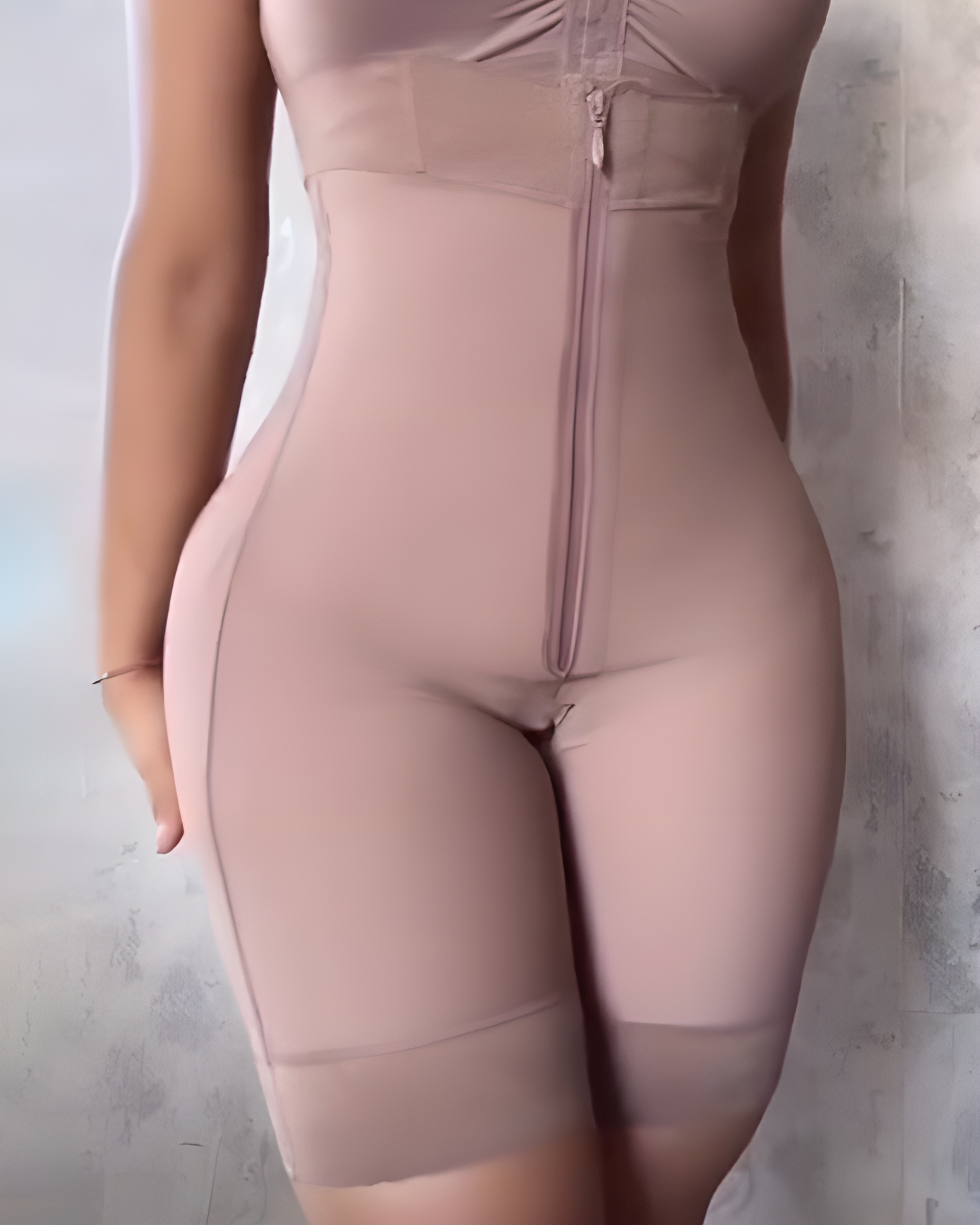 High-Rise Tummy Compression Front-Zip Hip-Lifting Shorts RosyBrown