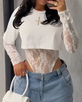 Lace Bodysuit T-Shirt Two-Piece Set White
