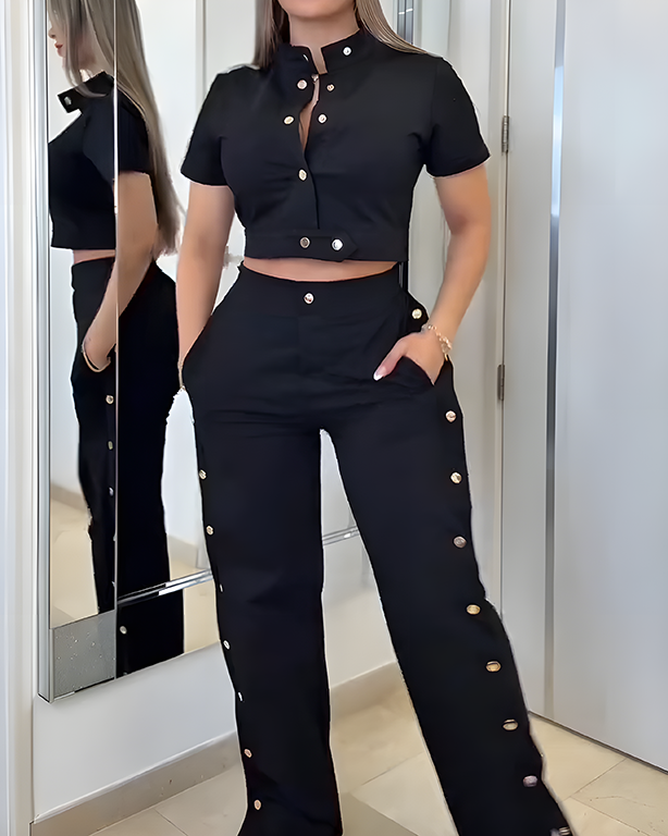 Fashion Casual Short Sleeve Wide Leg 2-Piece Set