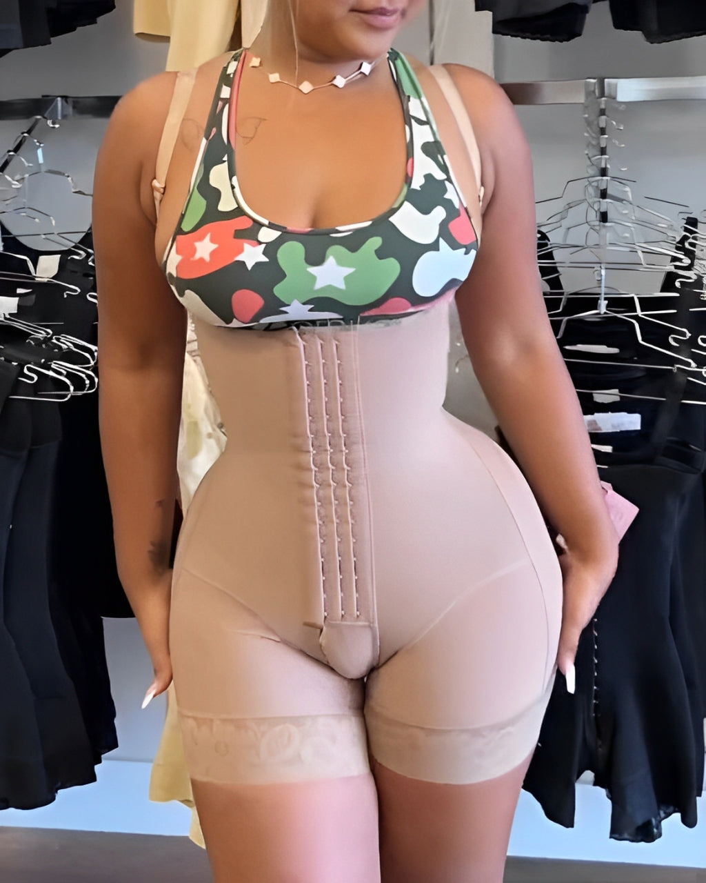 Ultra-Strong Abdominal Compression Hook and Eye Shapewear RosyBrown