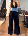 Women's Fashion Halter Neck Waist Wide Leg Jumpsuit Black