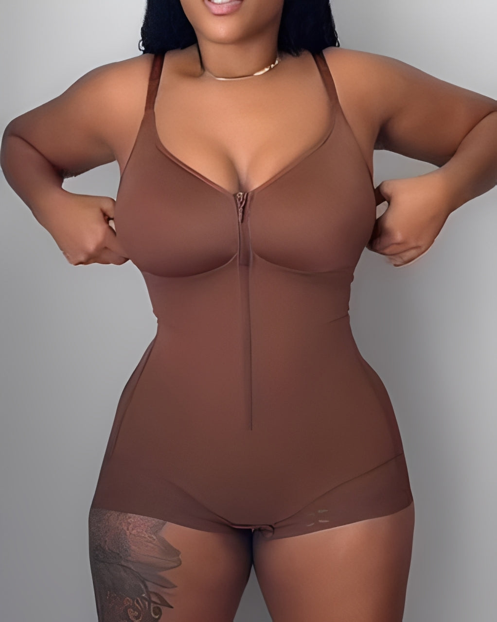 Front-Zip Sleeveless Tummy Sculpt Bodysuit