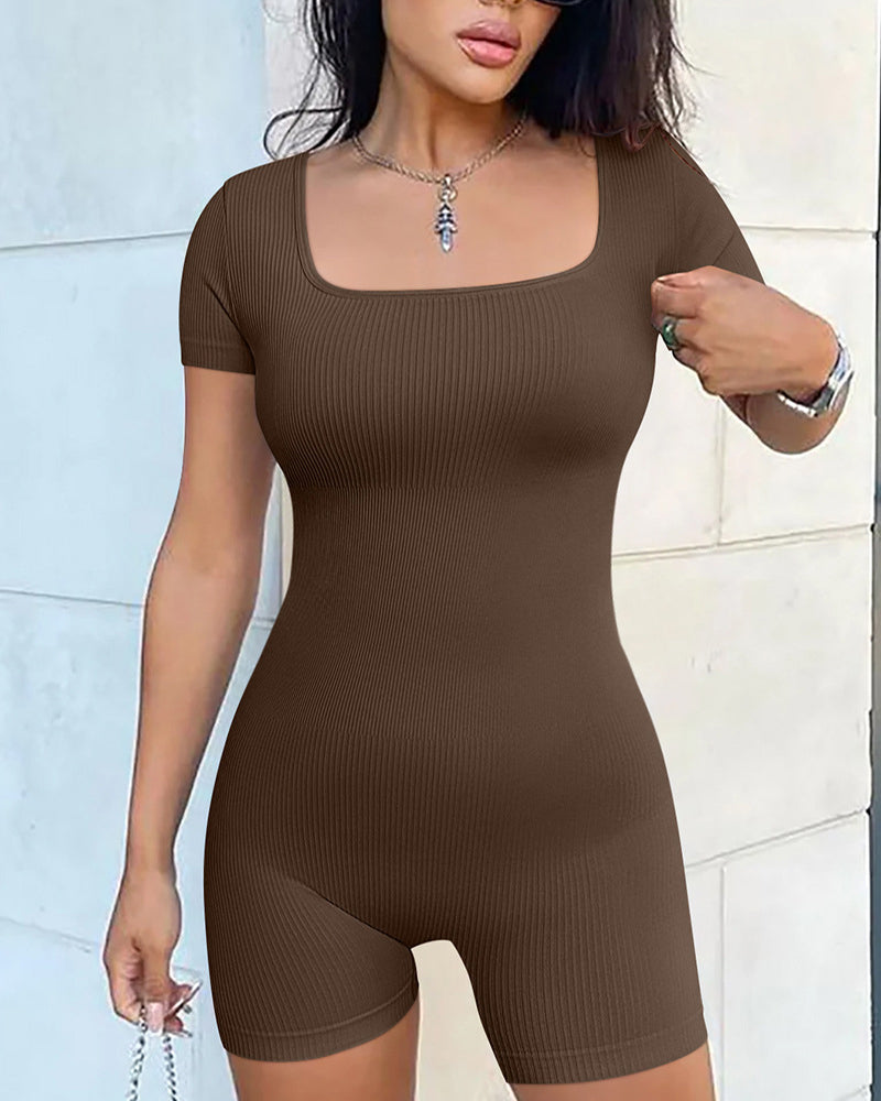 Short Sleeve Square Neck Jumpsuits Peru