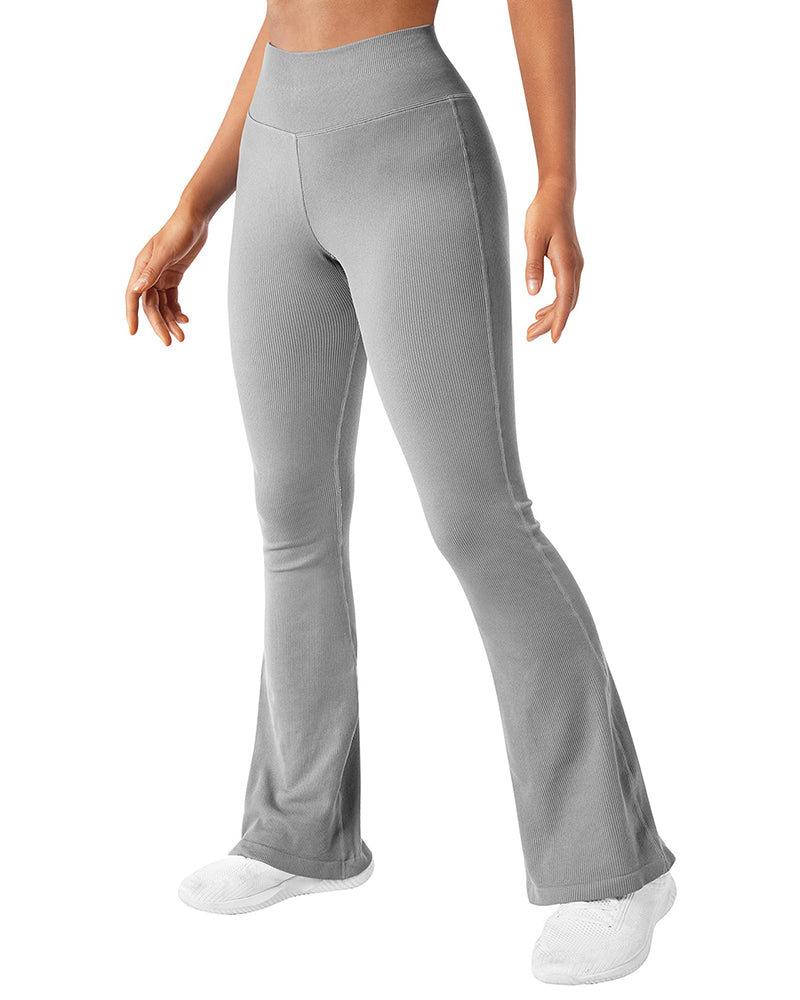 Fashion Ribbed Wide-leg Flared Yoga Leggings LightGrey