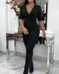 Mid-Length Sleeve Hip Lifting Bodycon Jumpsuit Black