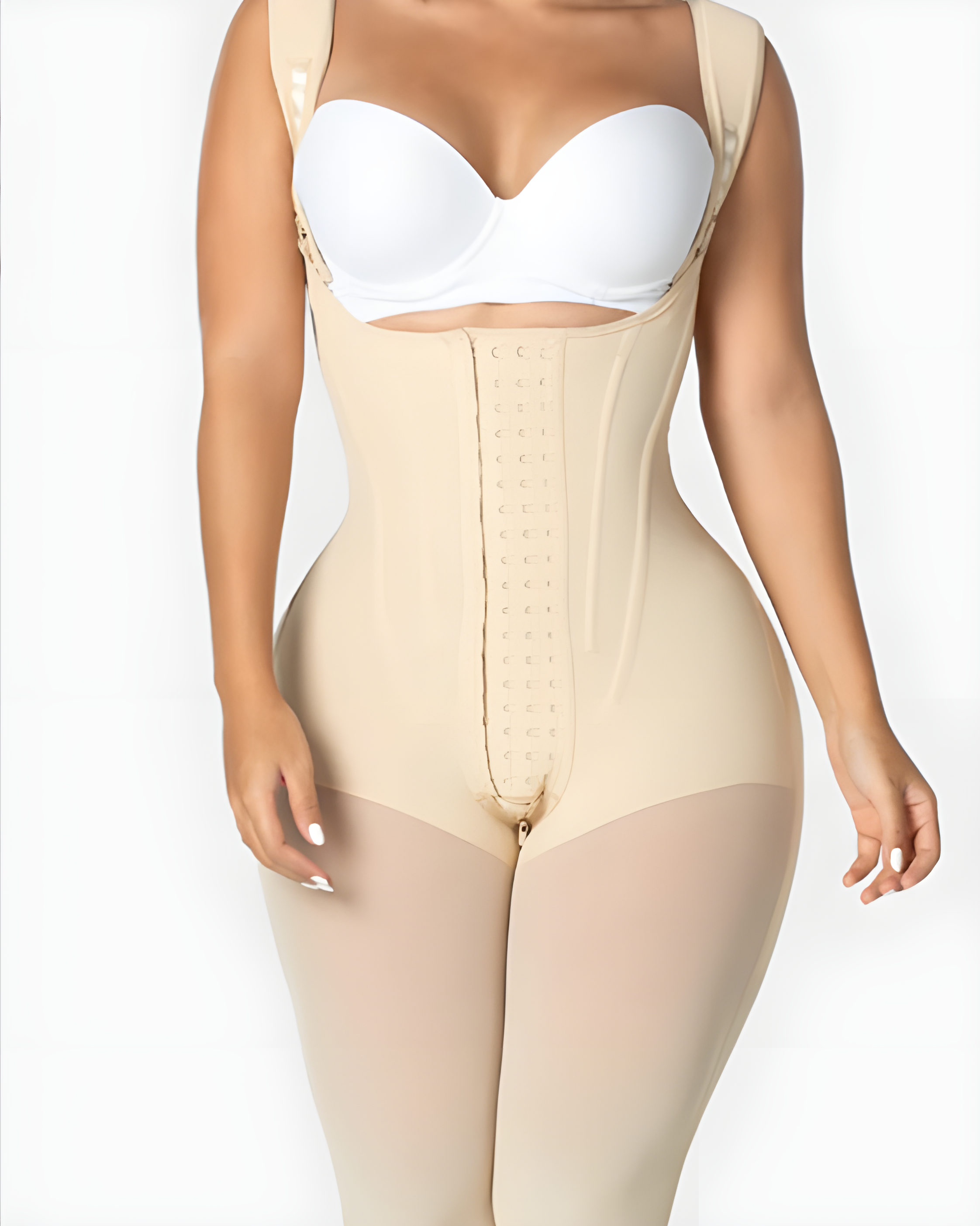 Side Bone Mid-Length Tummy-Control Sleeveless Body Shaper Beiges
