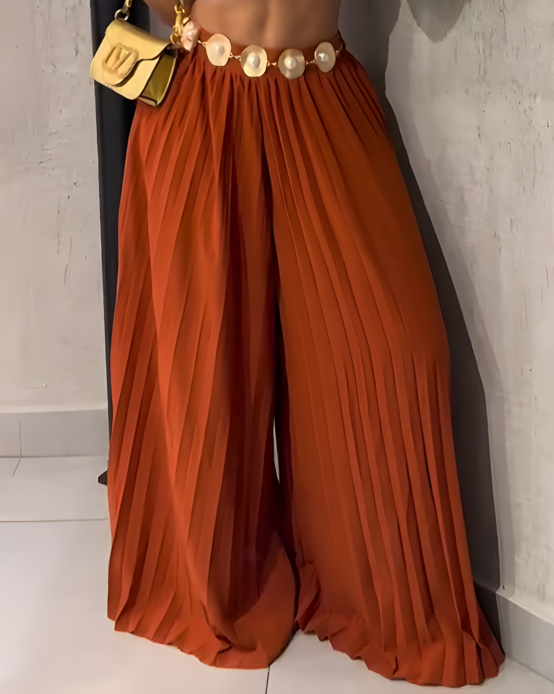 Women's Casual Ruched Wide-Leg Pants Orange