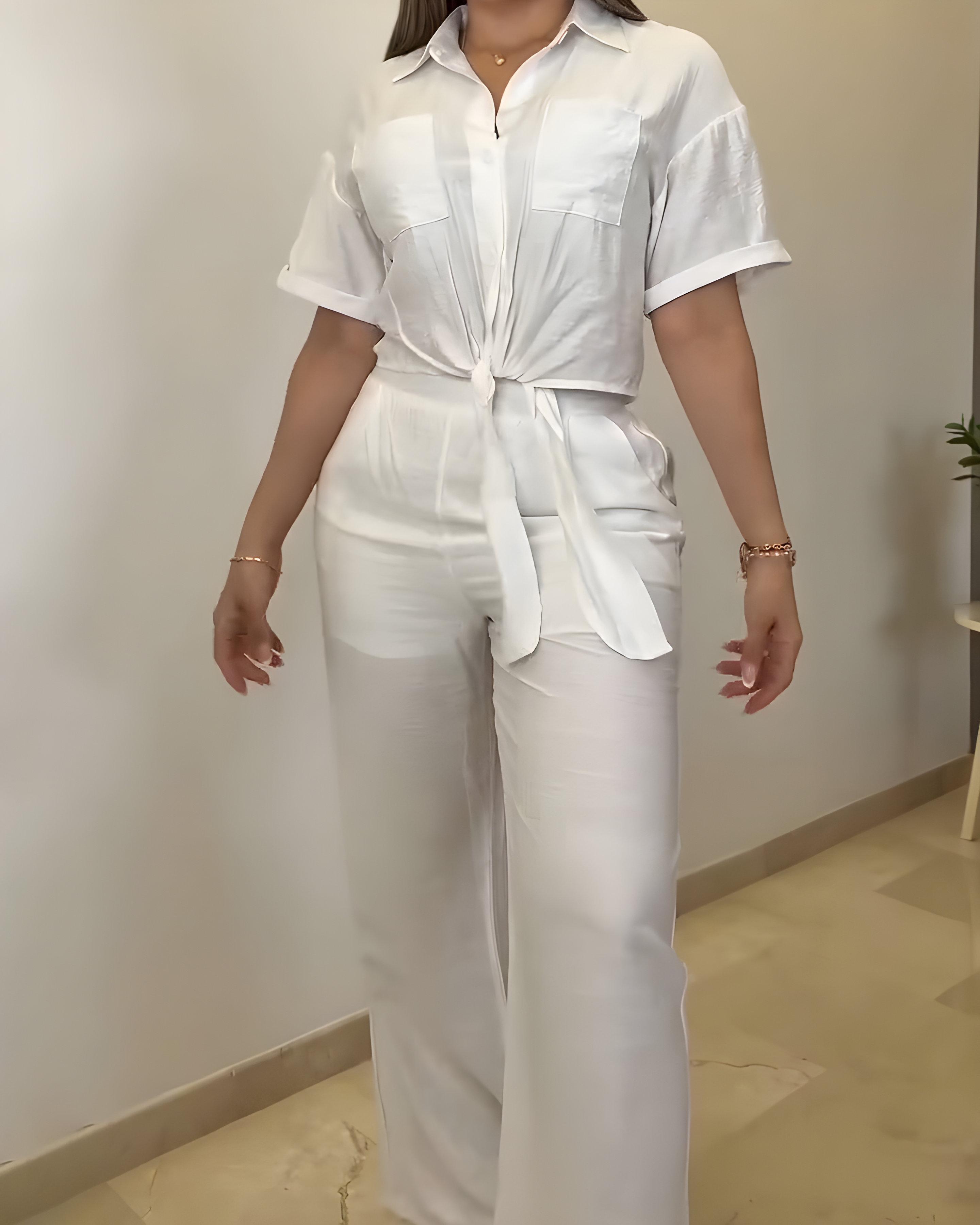Loose Comfortable Short Sleeve Wide Leg 2 Piece Set White