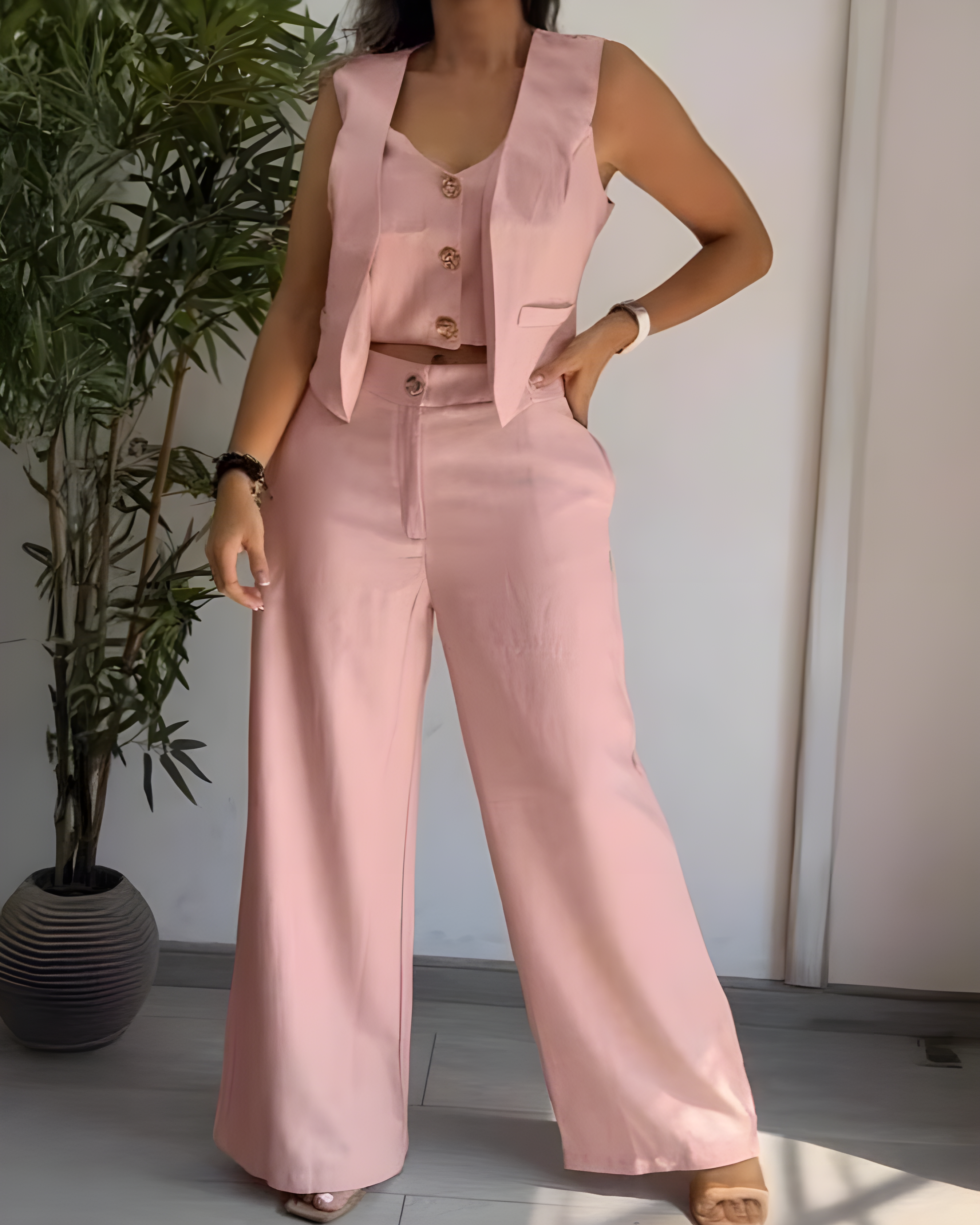 Women's Fashion Casual Vest Suit Pink