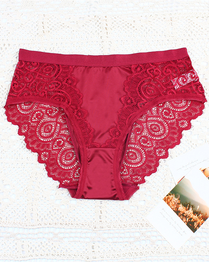 Sexy Lace-Trimmed Panties DarkRed