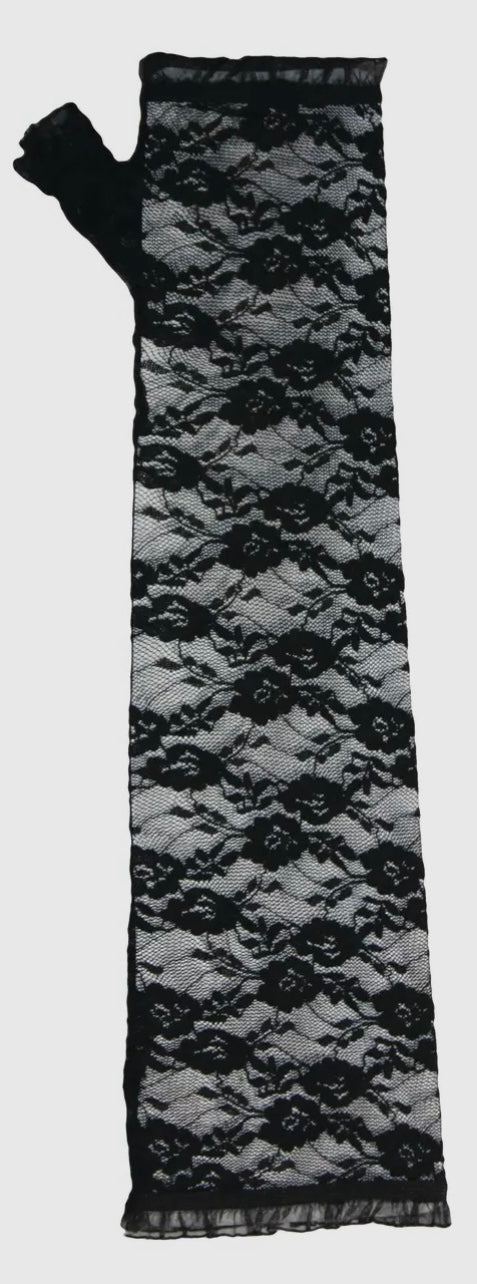Baddie Fingerless Full Length Lace Gloves Black One size