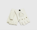 White Fingerless Baddie Leather Gloves with Studs
