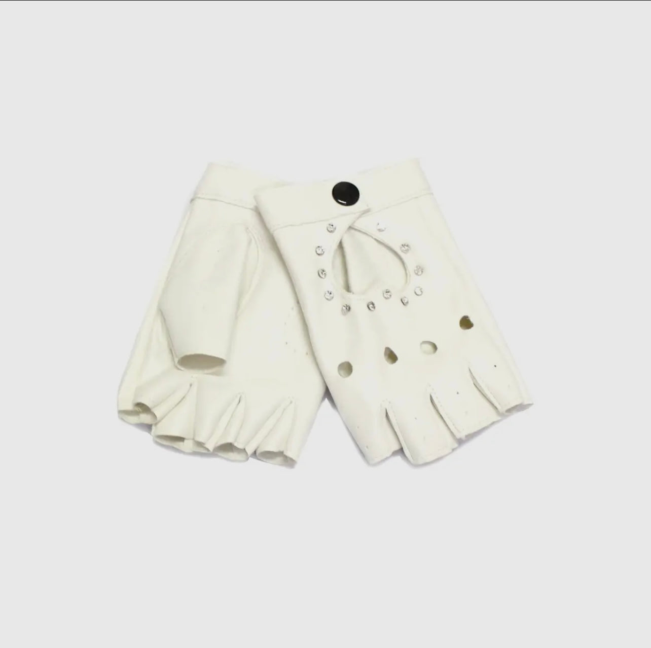 White Fingerless Baddie Leather Gloves with Studs