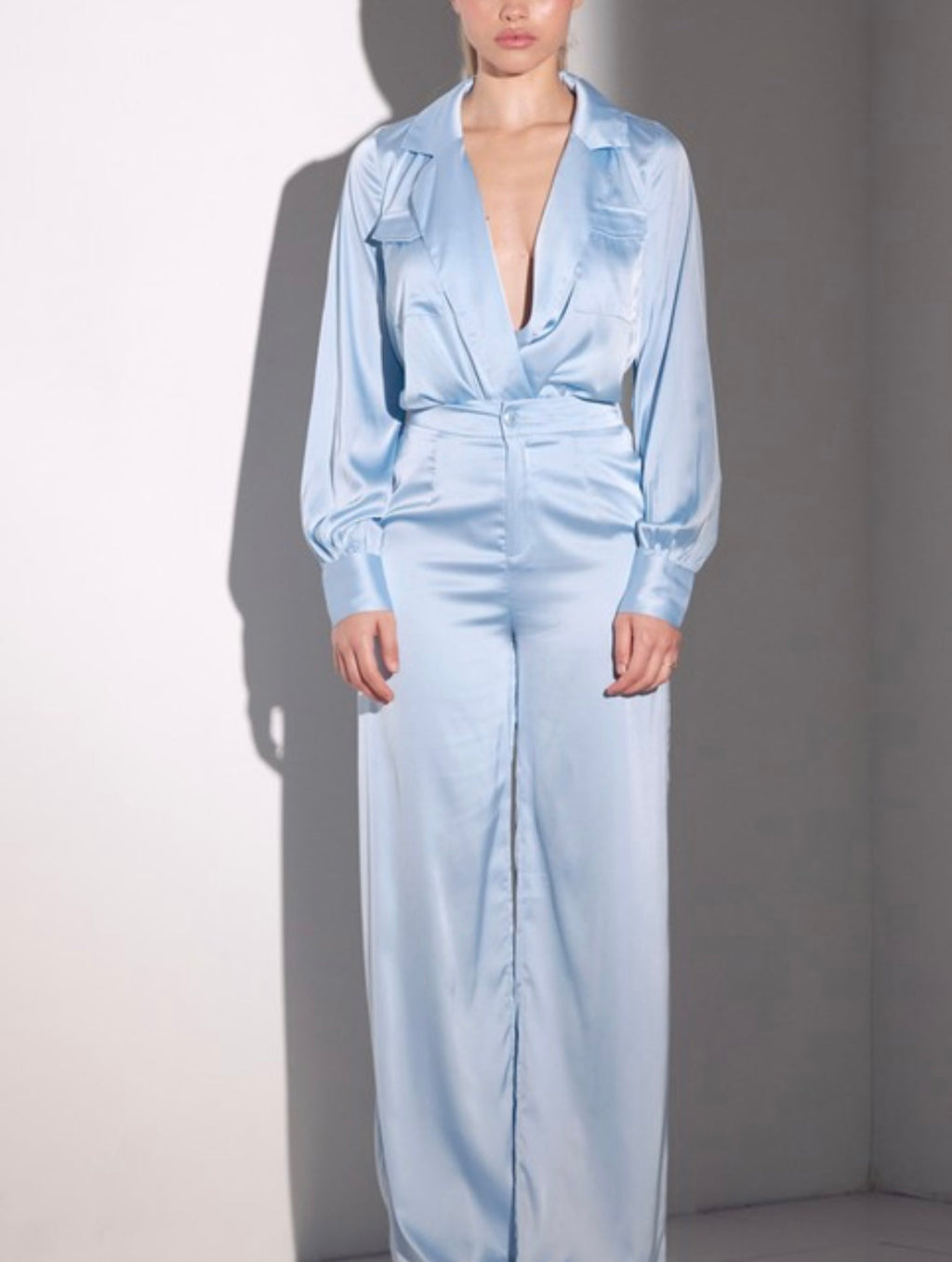Baby Blues Satin Baddie Set Baby Blue