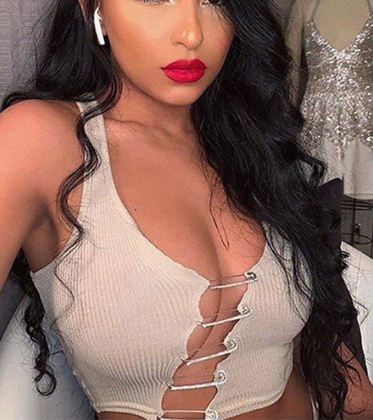Pin Up Baddie Crop Top Beige