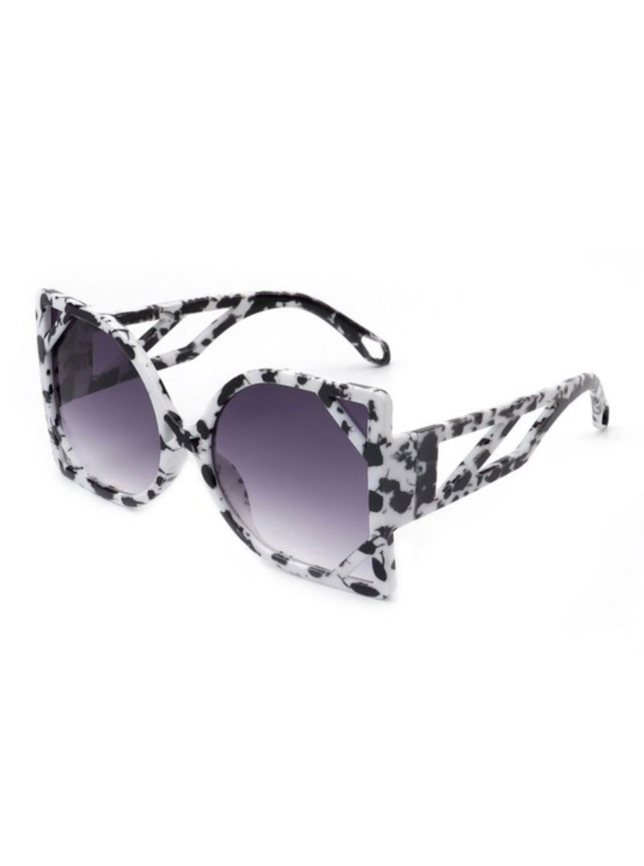 Baddie Princess Square Oversize Glasses Black White