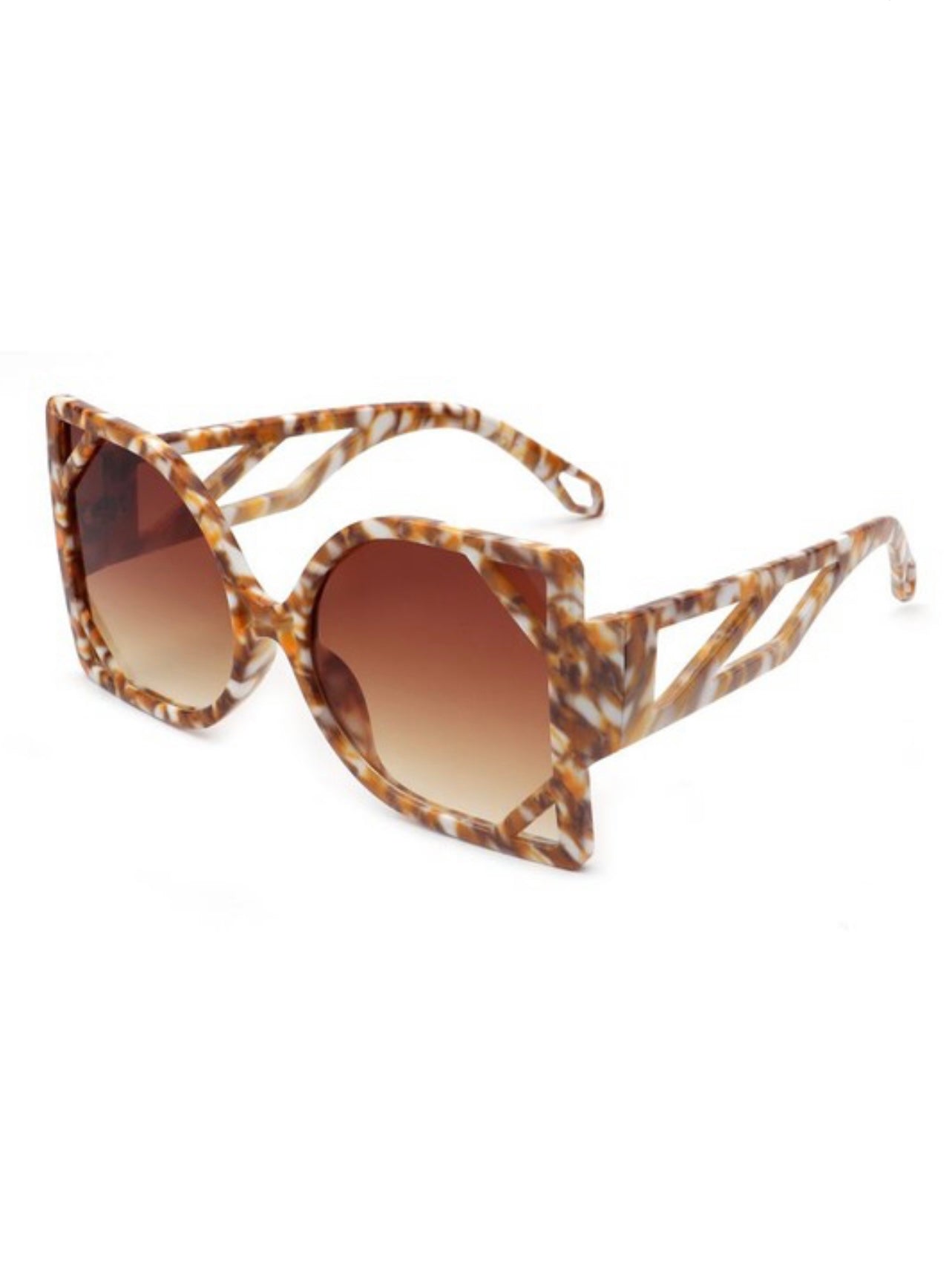 Baddie Princess Square Oversize Glasses Brown White