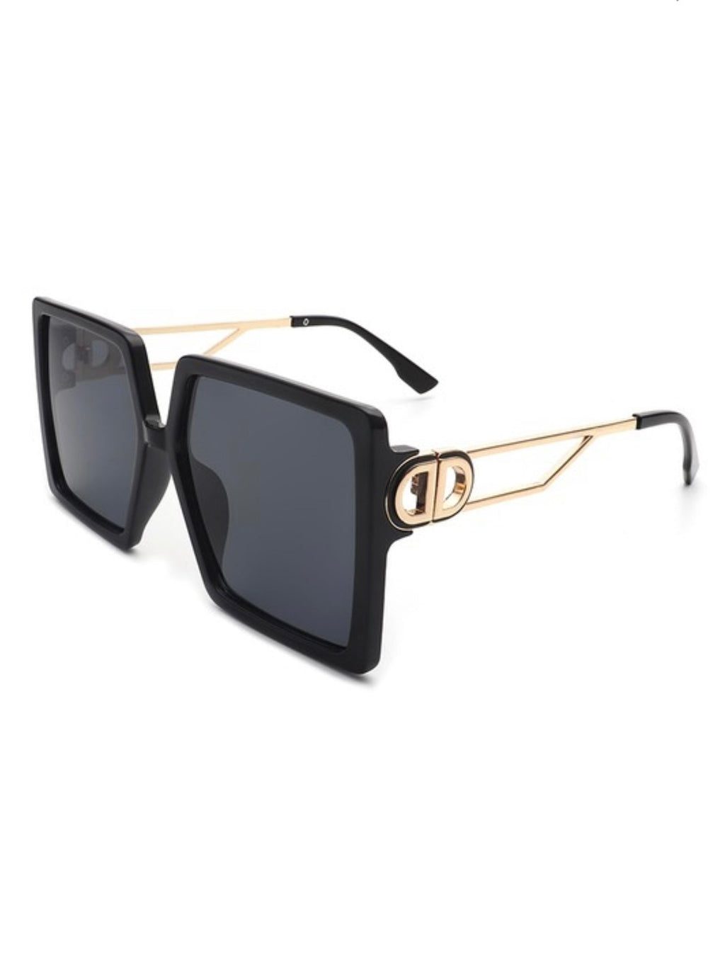 Baddie Golden Side Square Oversize Glasses Black Black