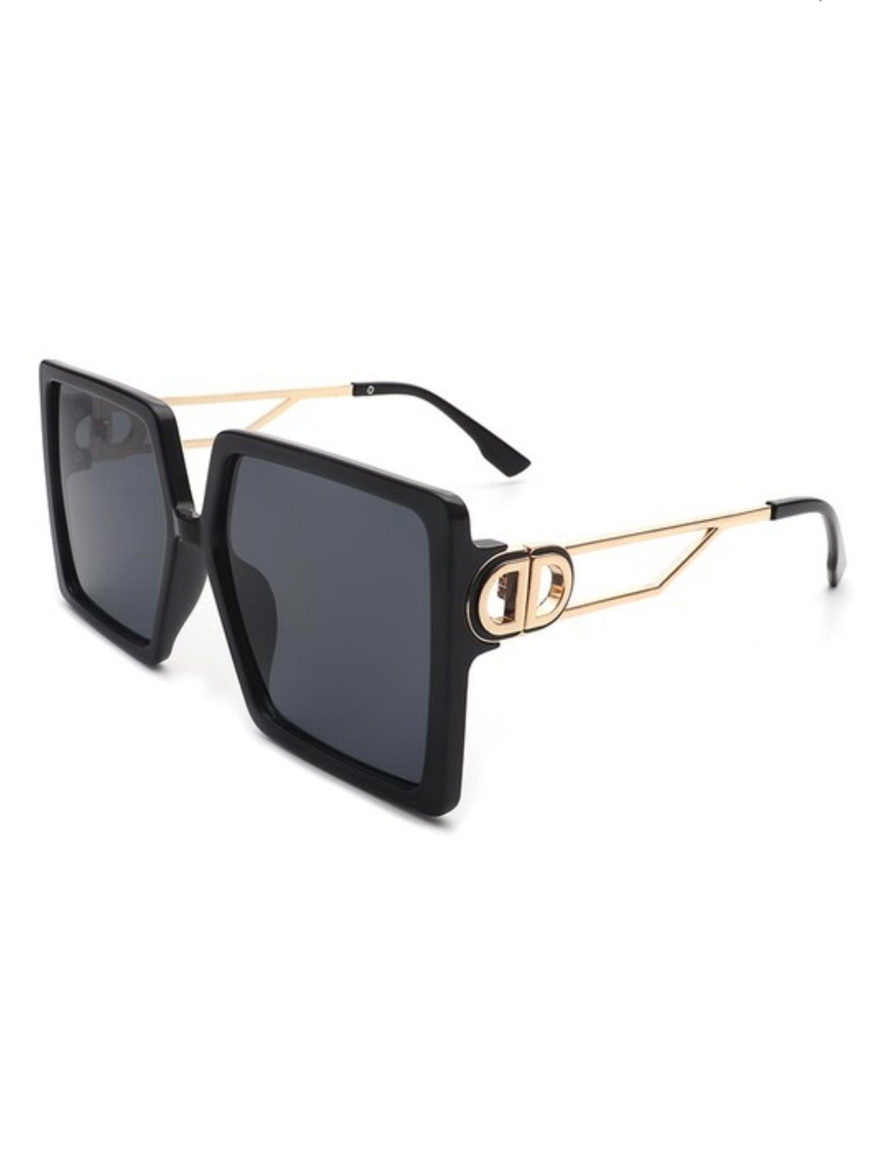 Baddie Golden Side Square Oversize Glasses Black Black
