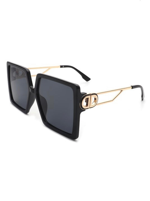 Baddie Golden Side Square Oversize Glasses Black Black