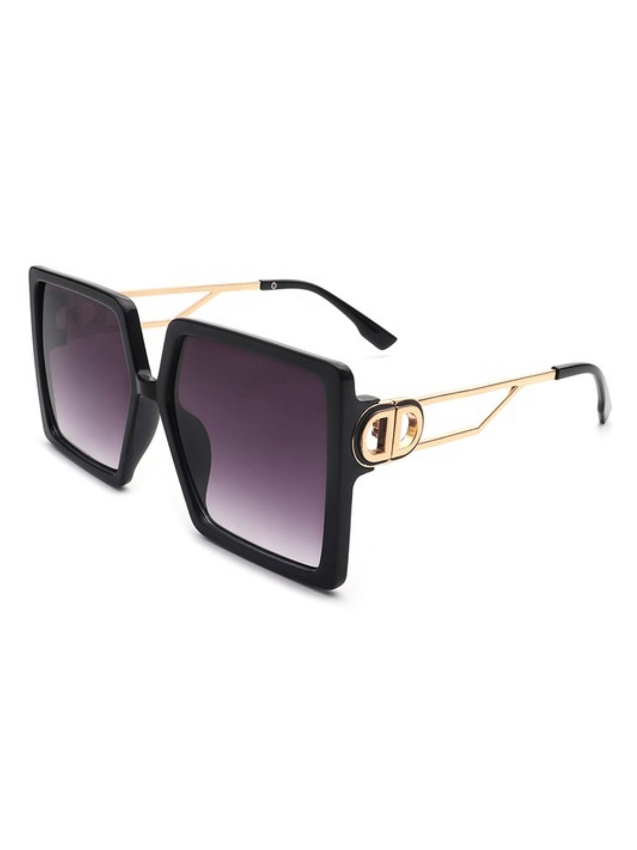 Baddie Golden Side Square Oversize Glasses Black Purple