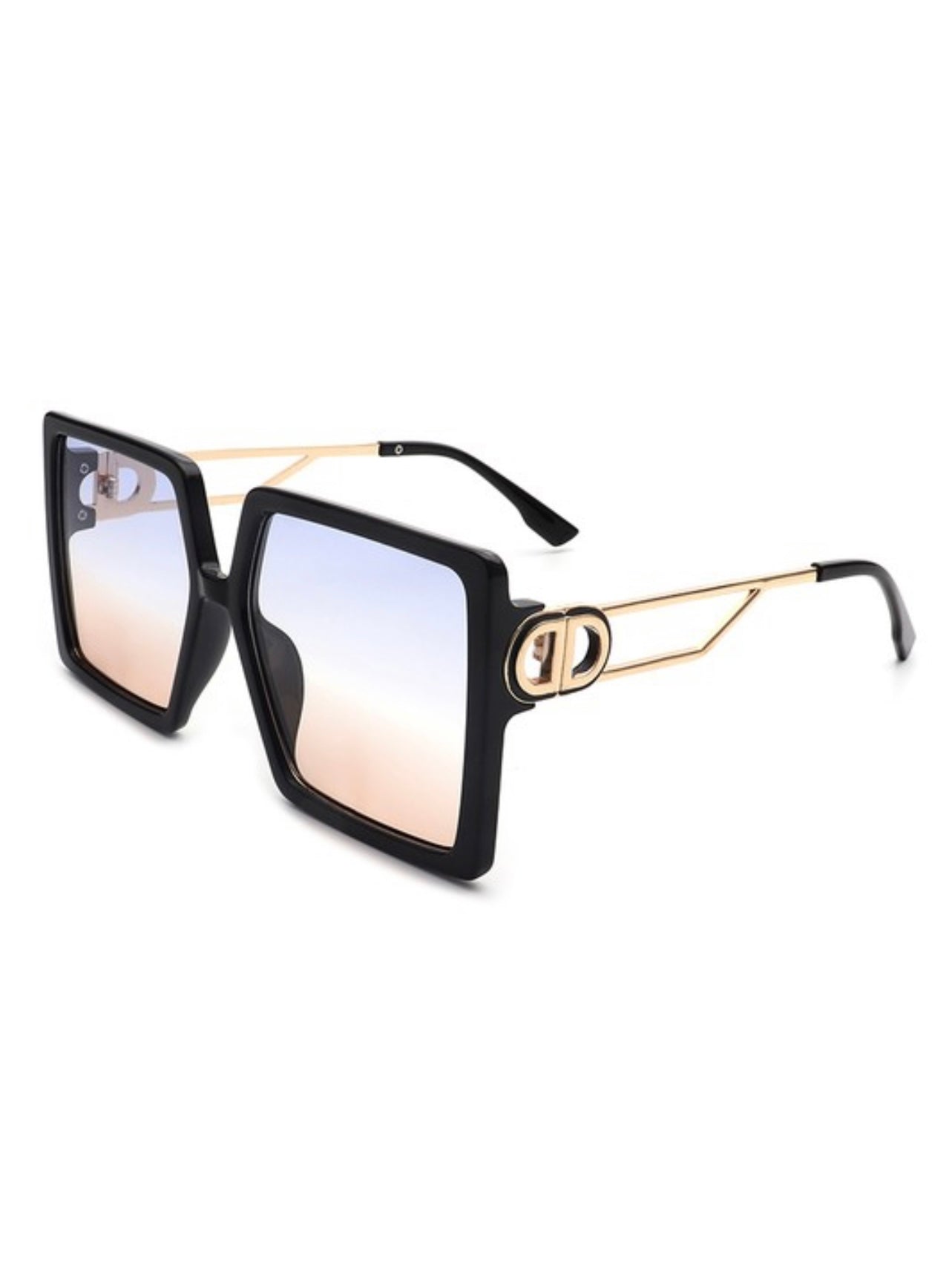 Baddie Golden Side Square Oversize Glasses Black Blue