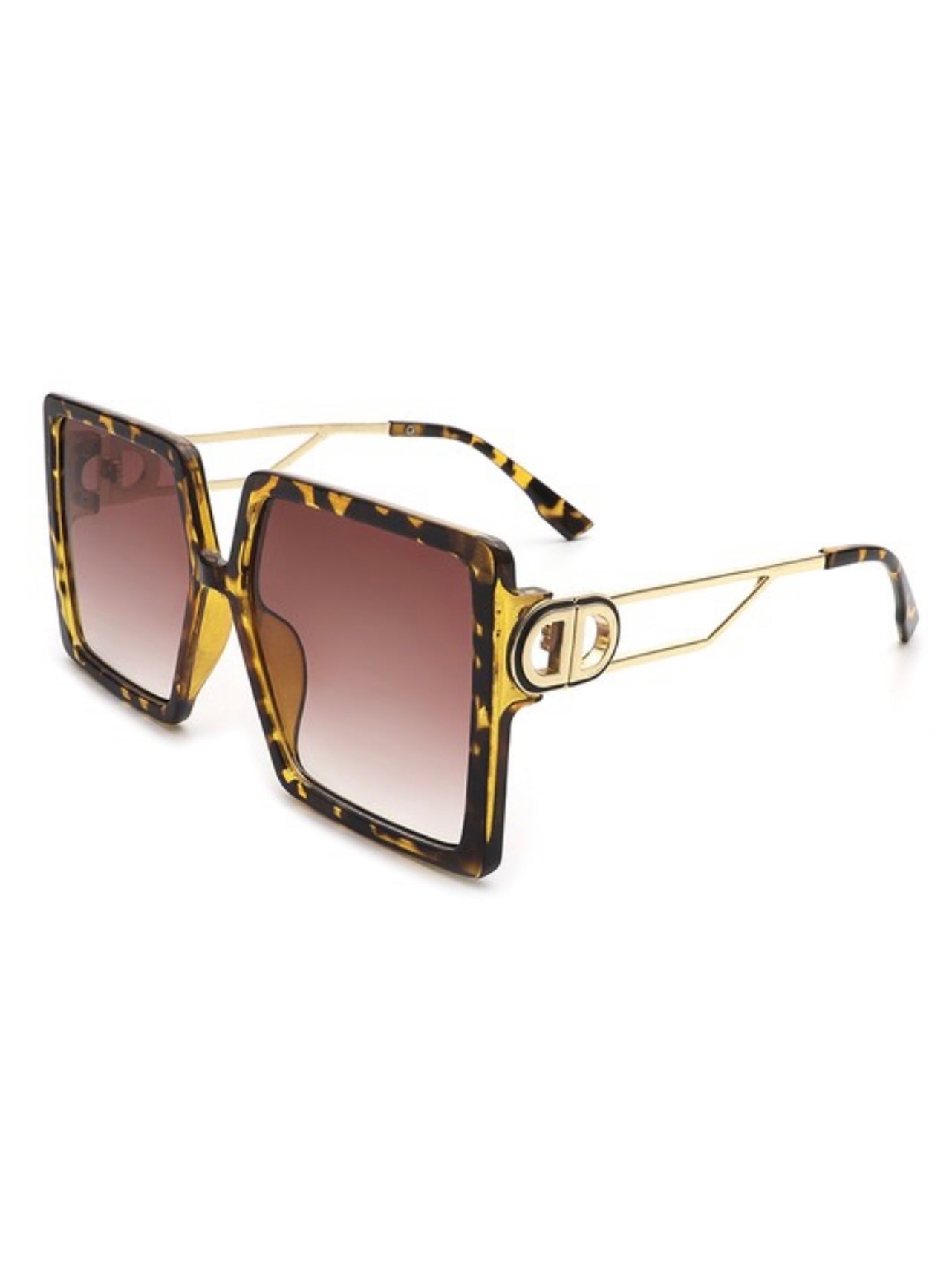 Baddie Golden Side Square Oversize Glasses Brown Black