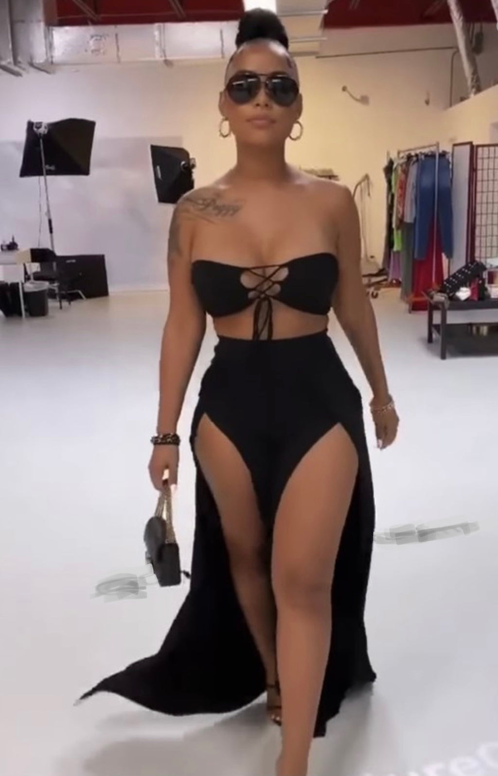 Baddie Split Leg Halter Set Black