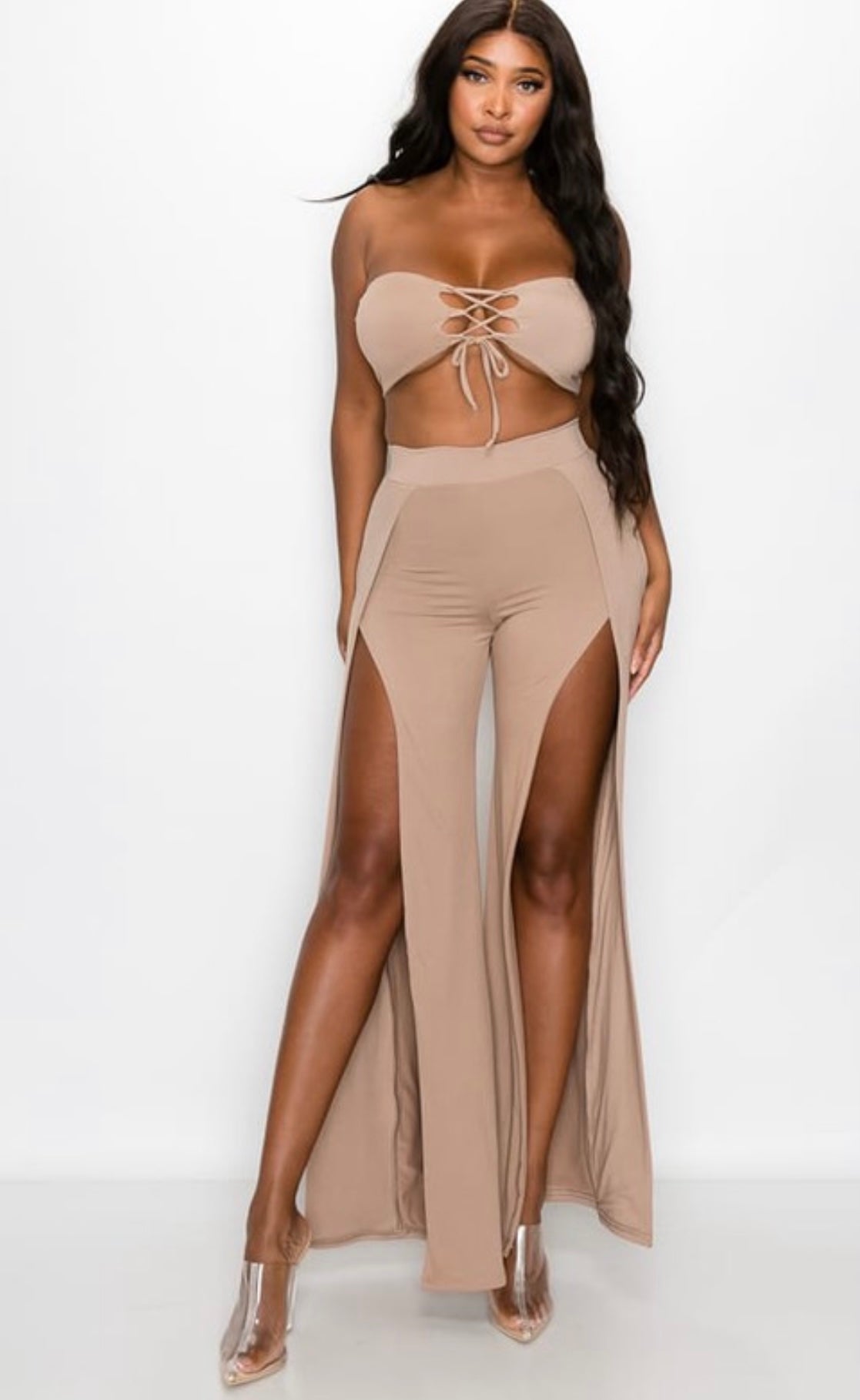 Baddie Split Leg Halter Set Nude
