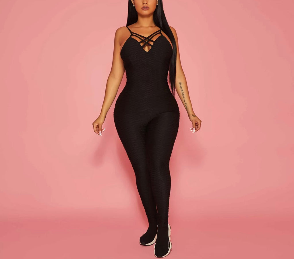 Ms. Fonda Baddie Fitness Jumpsuit Black Medium