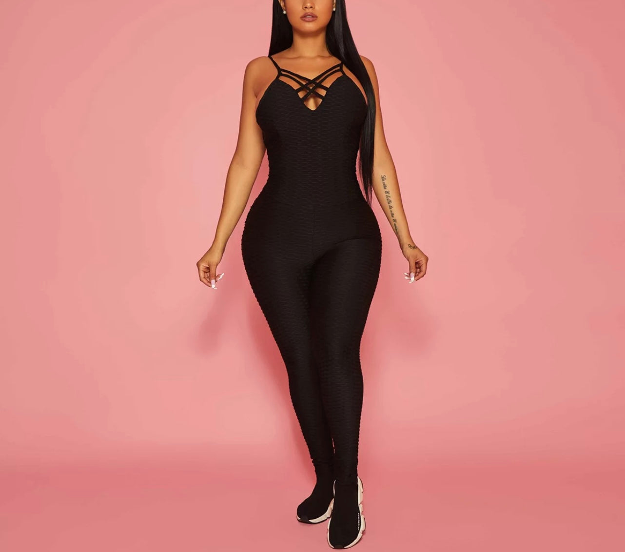 Ms. Fonda Baddie Fitness Jumpsuit Black Medium