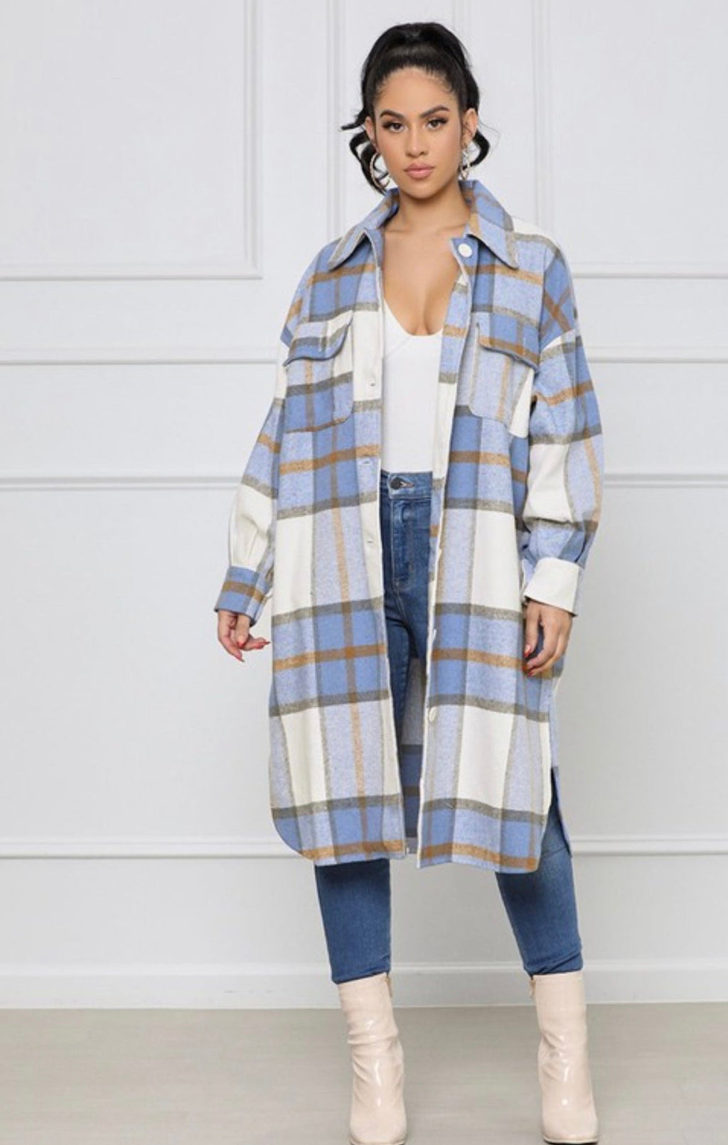 Betsy Baddie Flannel Shacket Blue