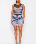 Denim Mesh Baddie Skirt Set Blue