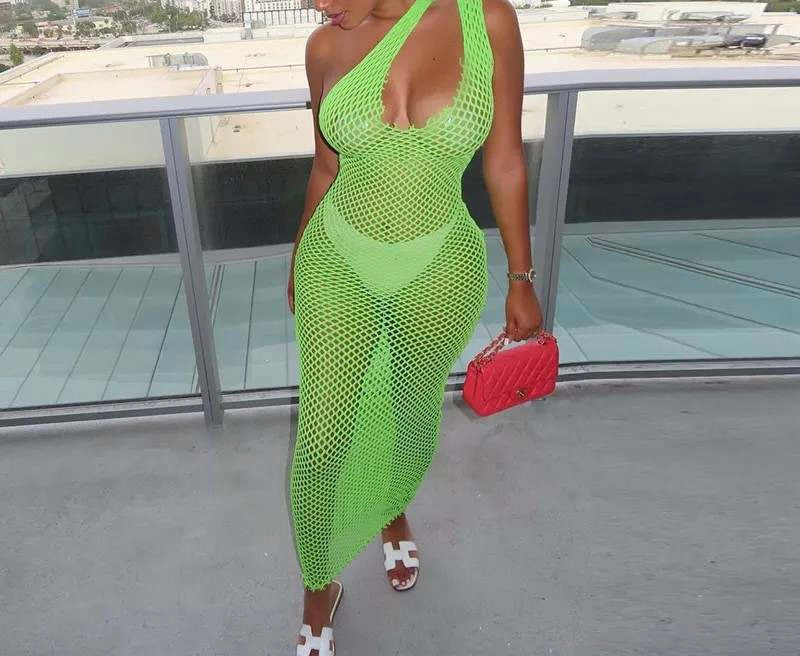 Fish Net Baddie Dress Green