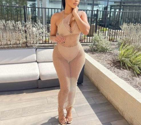 Fish Net Baddie Dress Beige