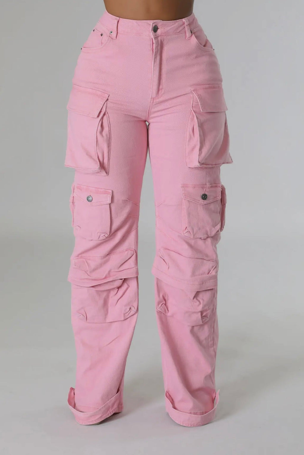 Baddie Denim Cargo Pants Light Pink