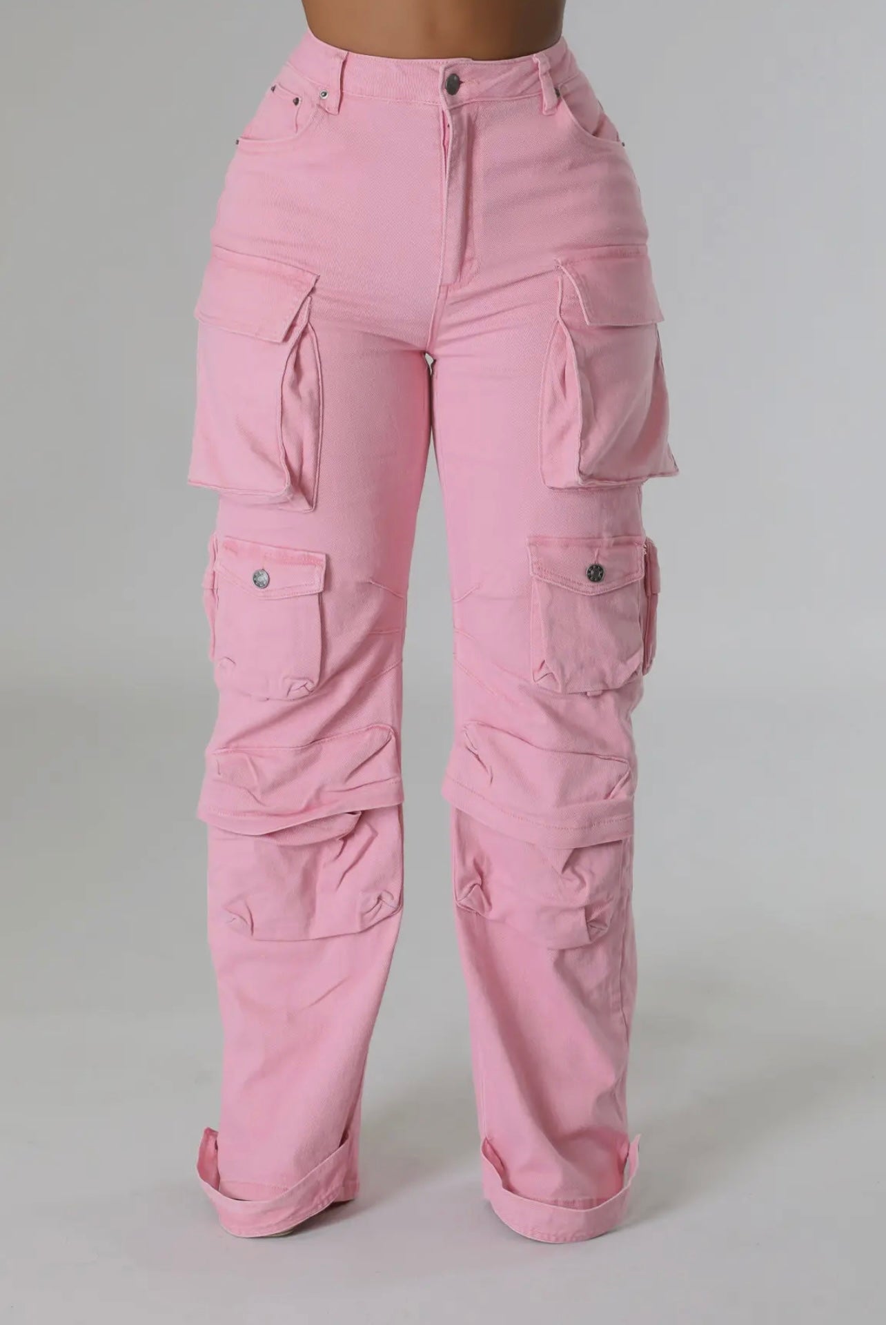 Baddie Denim Cargo Pants Light Pink